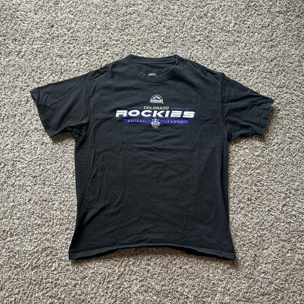 Black Colorado Rockies graphic Baseball T-shirt mens L